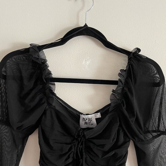 Princess Polly Wmn 4 Black Mesh Gothic Long Sleeve Lace Up Cropped Nola Rain Top - Picture 7 of 12